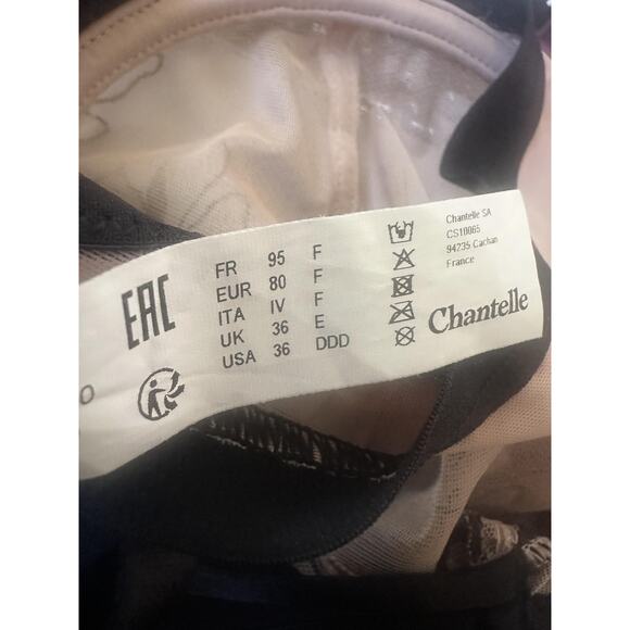 Chantelle Underwired Bra Womens 36F Black Nude Embroidered Floral Sheer Lingerie - Picture 4 of 8